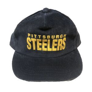 Vintage Pittsburgh Steelers Snapback Corduroy Hat Cap Black Spell Out NFL AFC